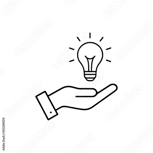 ひらめきを象徴する手と電球のラインアイコン｜Line Icon of Hand Holding a Light Bulb for Idea