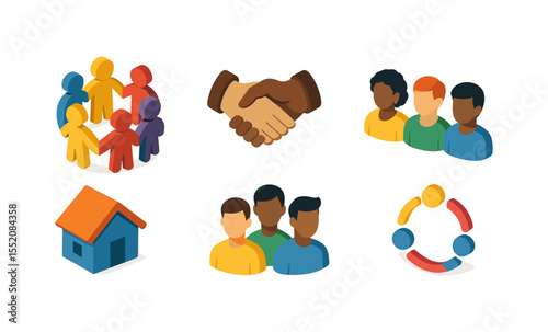 Diverse symbols of community and collaboration in modern design