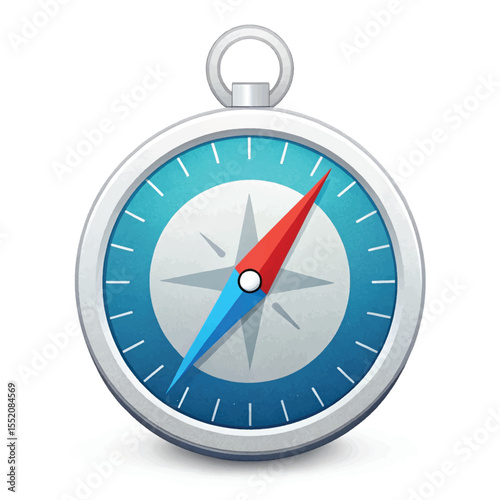 An isolated metal compass on a white background provides essential guidance for travel and exploration, with arrows indicating north, south, east, and west directions