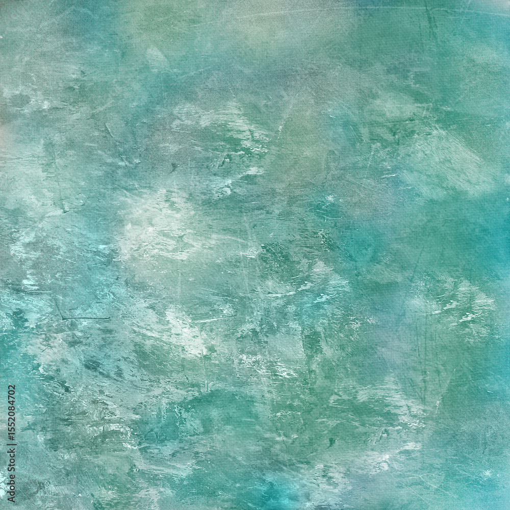 Obraz premium Soft aqua and teal abstract textured background with painterly strokes, subtle grunge, and dreamy watercolor effect. Ideal for digital art, invitations, overlays, and creative design projects.
