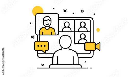 Virtual meeting with diverse participants and chat elements