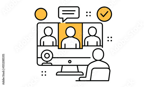 Virtual meeting concept with online presentation and group video call interface