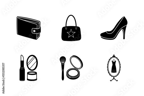 Fashion and Shopping Icon Set in Hand Drawn Doodle Style.