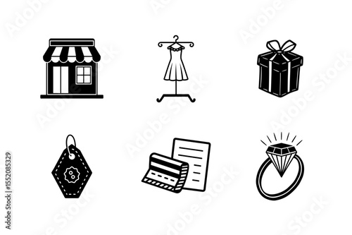 fashion and shopping icon set hand drawn vector art.
