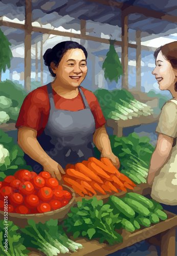 Traditional Indonesian Market Vegetable Seller