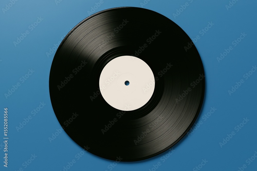 Obraz premium An elegant black vinyl record with a blank center label, isolated on a clean background — perfect for music branding, retro design, collector visuals, and promotional content in the audio industry