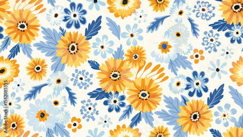 Floral Pattern Of Frozen Marigolds And - Seamless Animal Print Vector