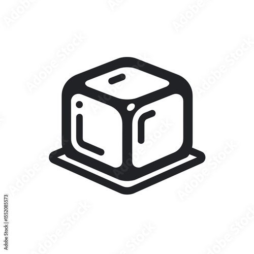 Black and white cube icon with rounded edges on platform  