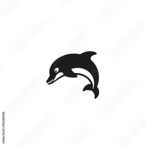 Black dolphin silhouette illustration on transparent background  