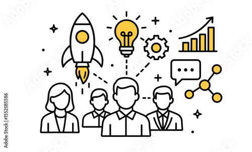 Team collaboration and innovation concept with growth and technology icons