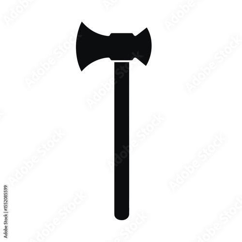 Black silhouette of an axe with a wooden handle  on a transparent background