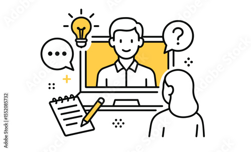 Virtual learning concept featuring online tutor and student interaction