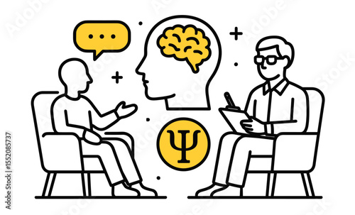 Psychotherapy session with therapist and patient discussion