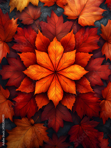 Symmetrical Arrangement of Autumn Maple Leaves in Warm Tones