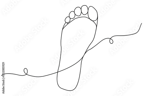 Foot sole single line drawing minimalist style isolated outline on white background
