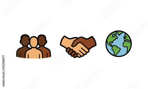 Diverse community cooperation with global unity icons