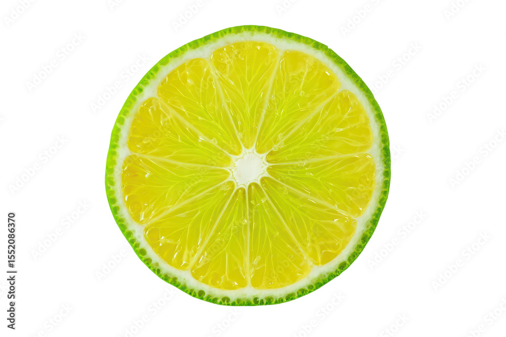 Close up of a vibrant green lime slice with water droplets citrus fruit Close up of a vibrant green lime slice with water droplets citrus fruit