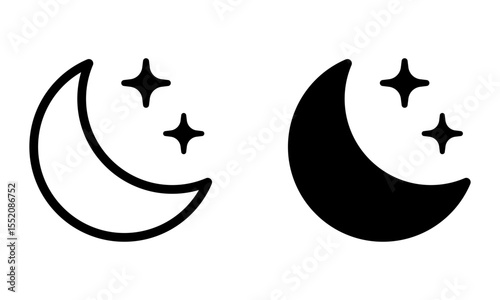 Moon and Stars Icon. Sleep or Nighttime Symbol.