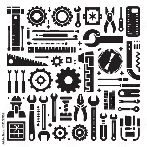 Engineering Tools Icon Kit - Industrial & Mechanic Equipment Vector Set