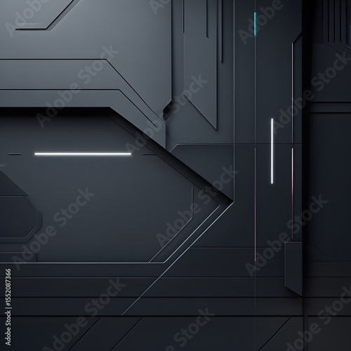 Futuristic Tech Panel: A captivating and abstract view of a futuristic technological panel with intricate lines, shapes, and minimalist design.