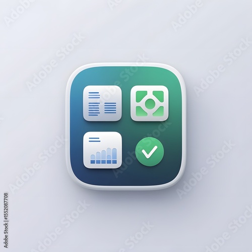 Iconic App Interface: A sleek and modern app icon design, showcasing four distinct function symbols in a minimalist and visually appealing style.