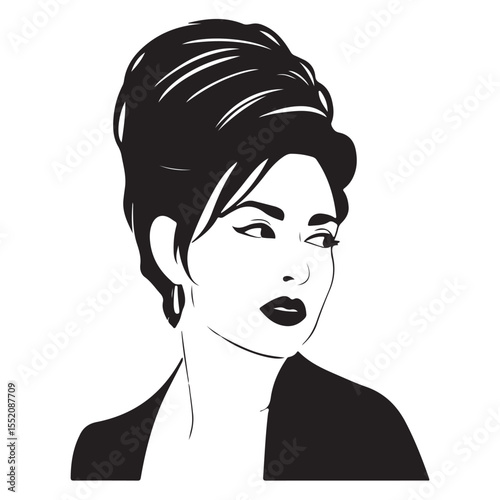 Woman with headphones illustration featuring a stylish person with beautiful hair, eyes, and lips, showcasing fashion and elegance