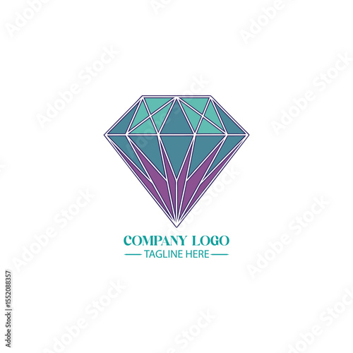Diamond Logo Concept: A stylized diamond logo in a minimalist design with a modern teal and purple color scheme, symbolizing value and elegance.