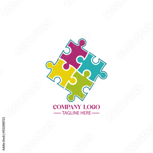Puzzle Pieces Icon: A dynamic and eye-catching logo design featuring four interlocking puzzle pieces in vibrant colors, embodying teamwork, integration, and problem-solving