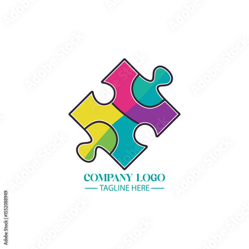 Puzzle of unity: The image shows four puzzle pieces interlocked together, in vibrant colours, embodying a sense of cohesion and integration. Suitable for different application