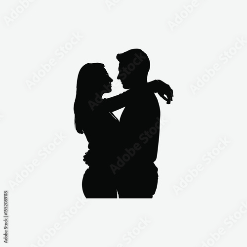 Black and white silhouette of a loving couple embracing. Minimalist, romantic design symbolizing intimacy, affection, and emotional connection. Perfect for love-themed projects.
