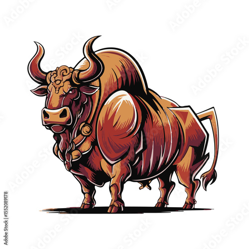 Cute horned cartoon animal head illustration of a wild rhino, bull, and cow
