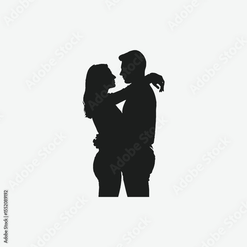 Black and white silhouette of a loving couple embracing. Minimalist, romantic design symbolizing intimacy, affection, and emotional connection. Perfect for love-themed projects.