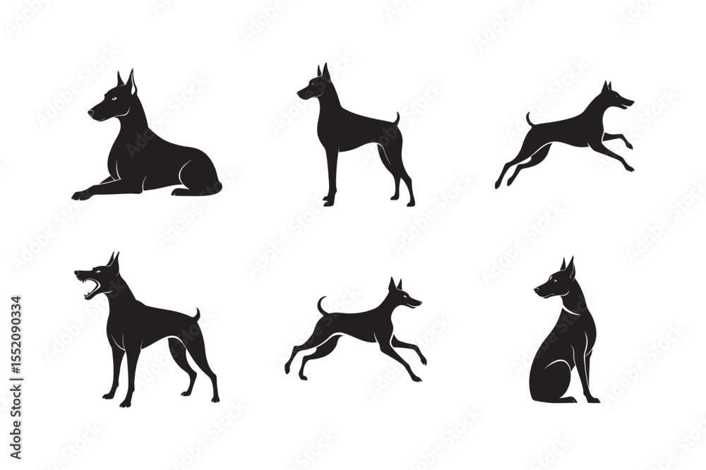 Fototapeta premium Doberman Pinscher Silhouette Bundle Six Positions