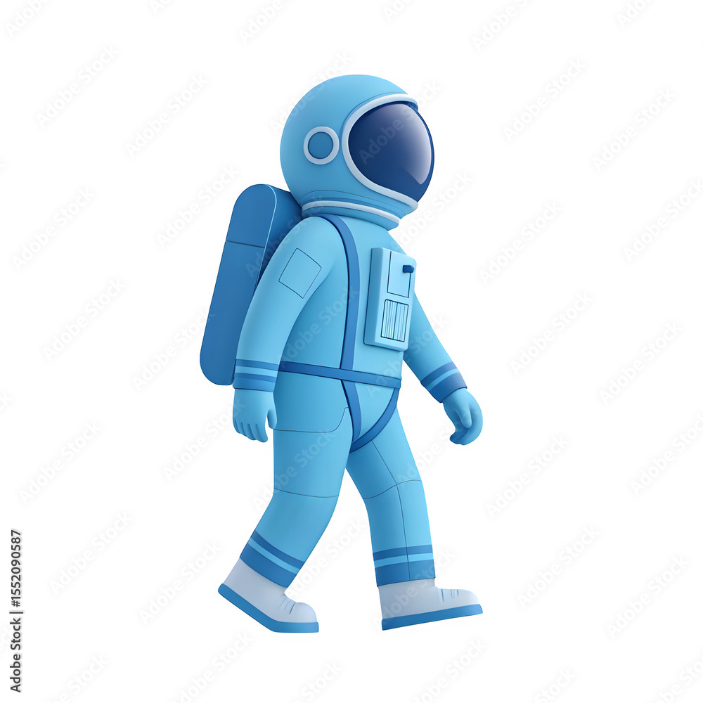 Cute cartoon astronaut walking in a blue spacesuit isolated on transparent background Cute cartoon astronaut walking in a blue spacesuit isolated on transparent background