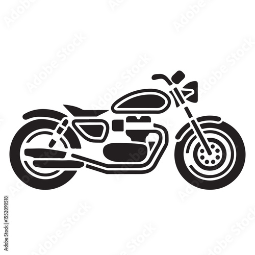 Motorcycle vector illustration featuring a fast chrome chopper with an engine and black wheels, perfect for biker sport and speed