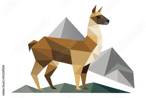 Andes Llama Low Poly Vector Geometric Style Polygonal Icon illustration