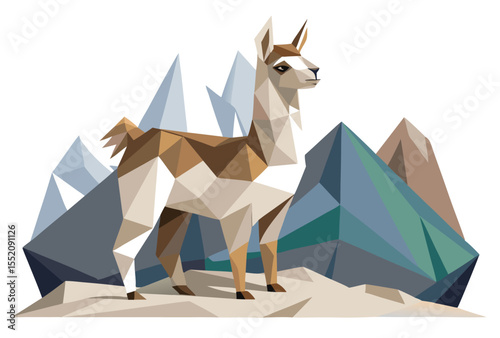Llama in Andes Low Poly Vector Geometric Polygonal Icon Illustration 