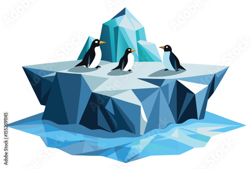 Iceberg with Penguins Low Poly Vector Geometric Style Polygonal Icon Illustration
