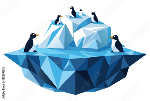 Iceberg with Penguins Low Poly Vector Geometric Style Polygonal Icon Illustration