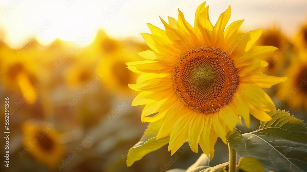 Fototapeta premium Closeup of a sunflower leaf in a blurred field nature photography outdoor setting macro view botanical concept