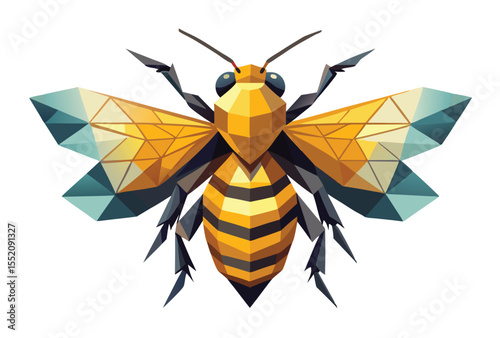 Low Poly Bee Vector Illustration in Geometric Polygonal Style for Icons and Clipart Design