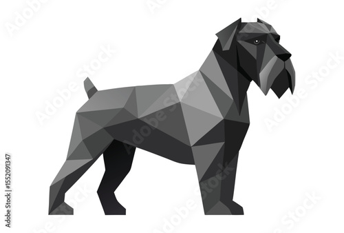 Low Poly Bouvier Des Flandres Dog Vector Art, Geometric Polygon Animal Illustration Clipart