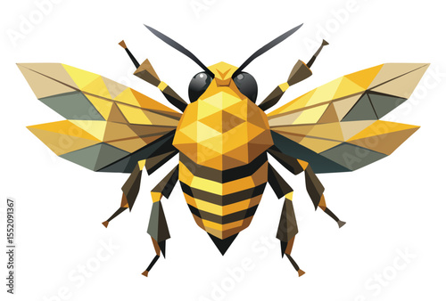 Low Poly Bee Vector Illustration in Geometric Polygonal Style for Icons and Clipart Design
