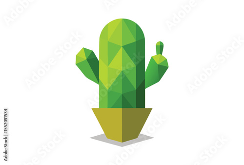 Geometric Style Cactus Tree Polygonal Low Poly Vector Art Illustration