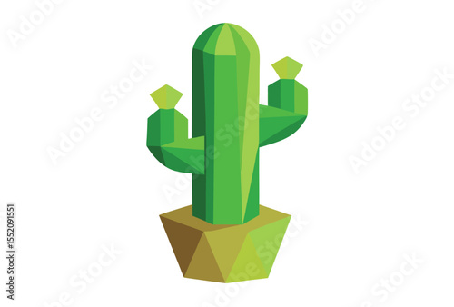 Cactus Tree Low Poly Vector Illustration in Geometric Polygonal Icon Style 