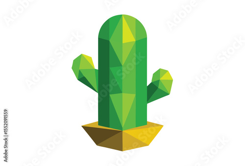 Cactus Tree Low Poly Vector Illustration in Geometric Polygonal Icon Style 