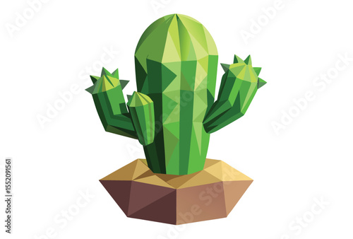 Cactus Tree Low Poly Vector Illustration in Geometric Polygonal Icon Style 