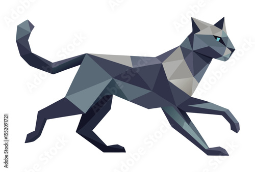 Cat Running Low Poly Vector, Geometric Style Polygonal Animal Clipart Illustration