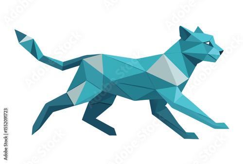 Running Cat Polygonal Icon, Low Poly Vector Geometric Animal Illustration