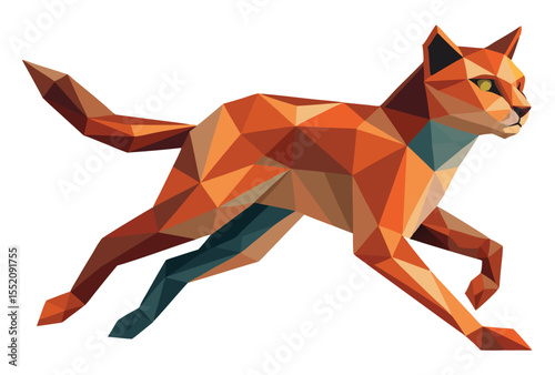 Running Cat Polygonal Icon, Low Poly Vector Geometric Animal Illustration